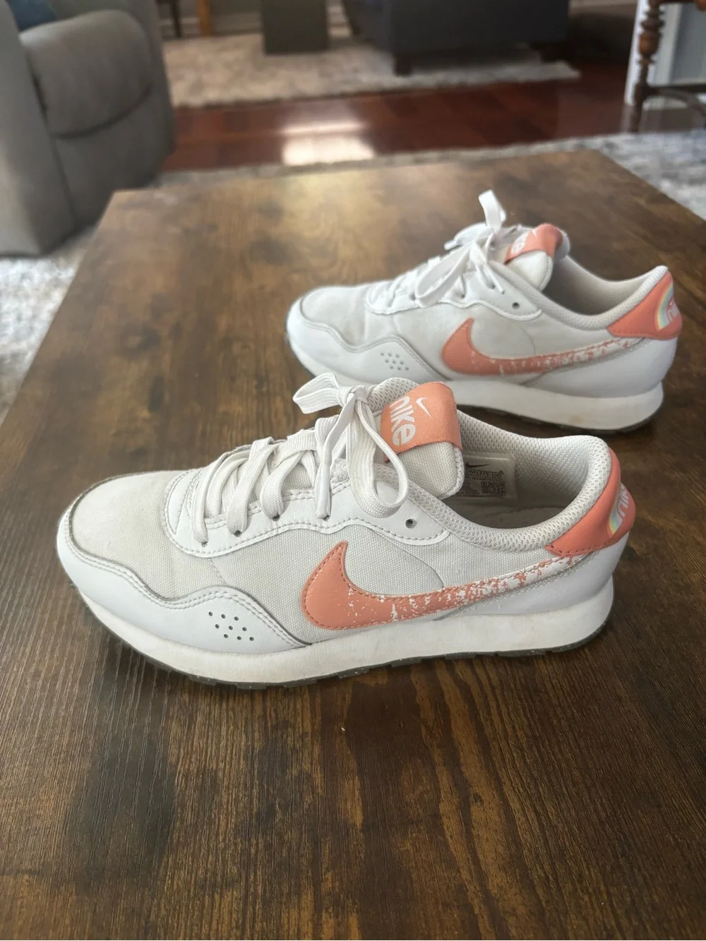 Nike Cream-White Sneakers with Coral Accents 4 Y